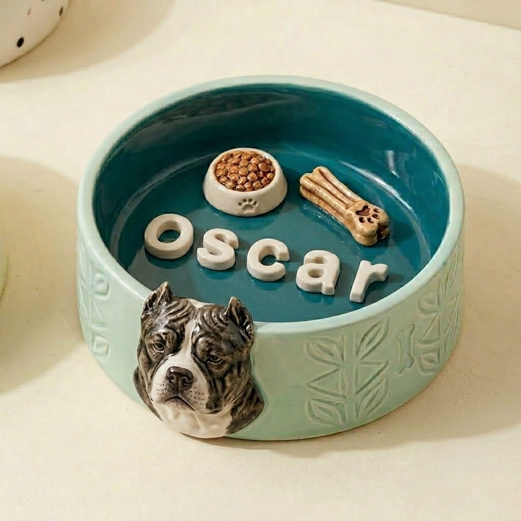 Personalized Pet Birthday Bowl – Custom Ceramic Calendar Bowl with 3D Pet Figurine | Dog & Cat Gift