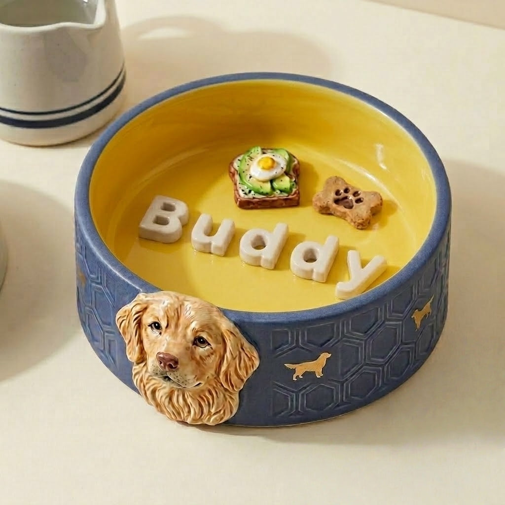 Personalized Pet Birthday Bowl – Custom Ceramic Calendar Bowl with 3D Pet Figurine | Dog & Cat Gift