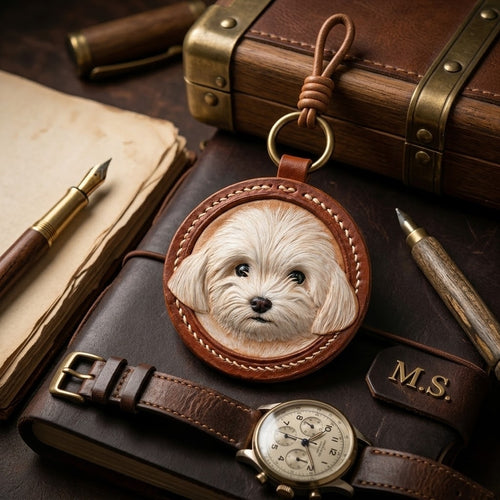 Custom Pet Portrait Leather Keychain