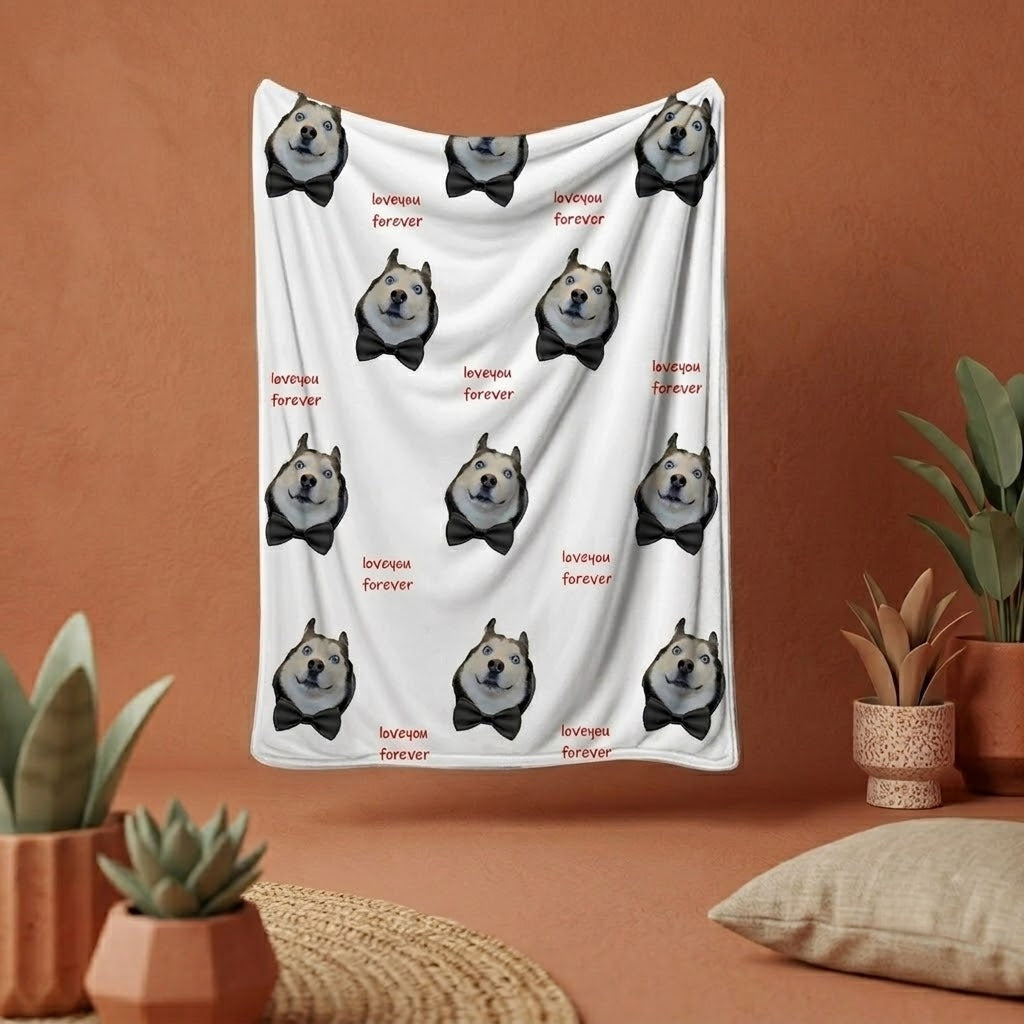 Personalized Pet Photo Blanket | Custom Cat Dog Picture  Throw Blanket | Soft Flannel Pet Memorial Gift