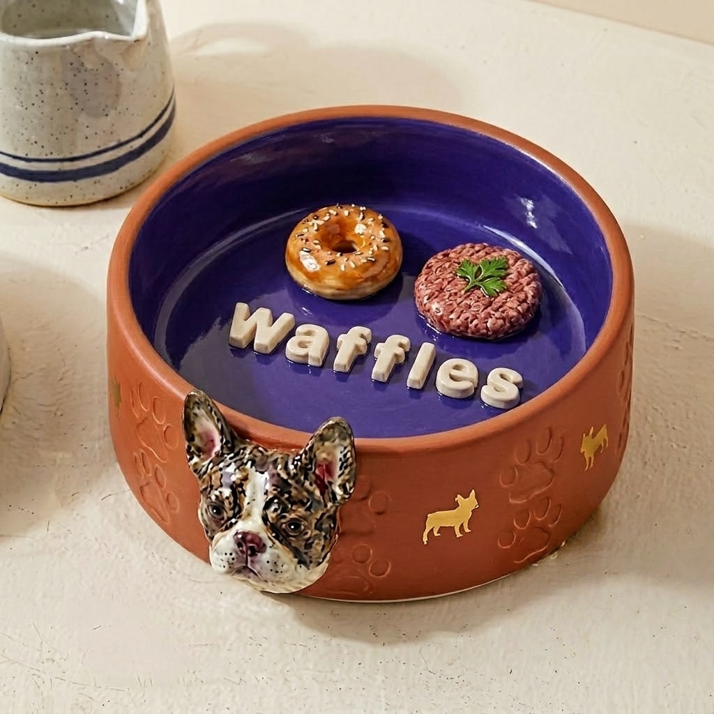 Personalized Pet Birthday Bowl – Custom Ceramic Calendar Bowl with 3D Pet Figurine | Dog & Cat Gift