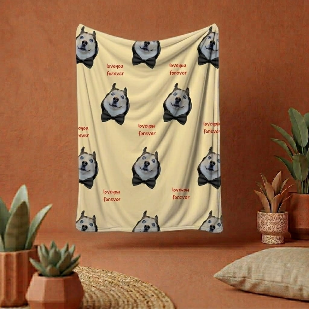 Personalized Pet Photo Blanket | Custom Cat Dog Picture  Throw Blanket | Soft Flannel Pet Memorial Gift